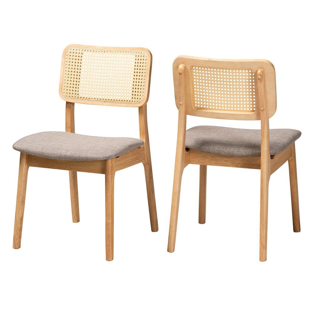 Grey Fabric and Ntural Oak Finished Wood 2-Piece Dining Chair Set. Picture 10