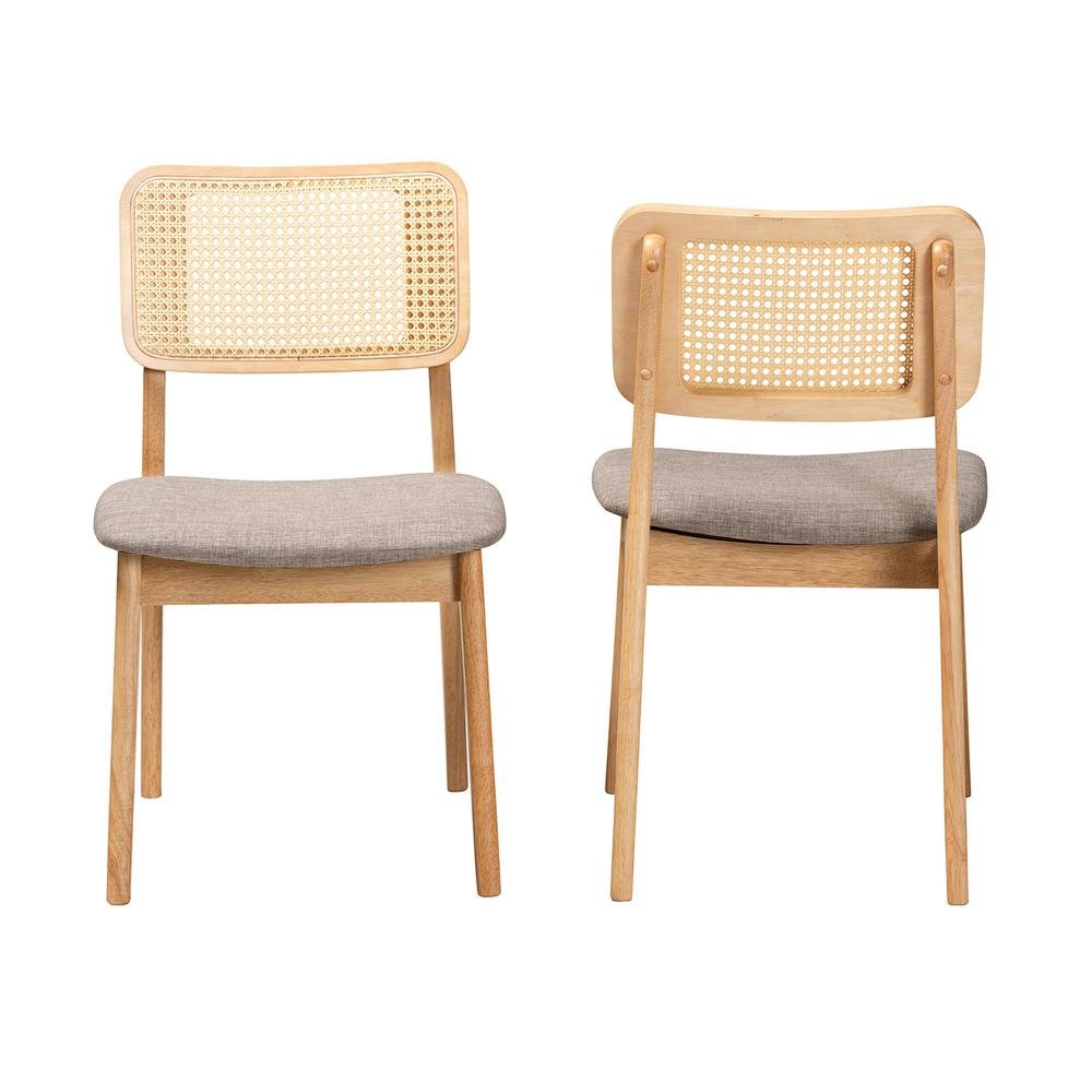 Grey Fabric and Ntural Oak Finished Wood 2-Piece Dining Chair Set. Picture 11