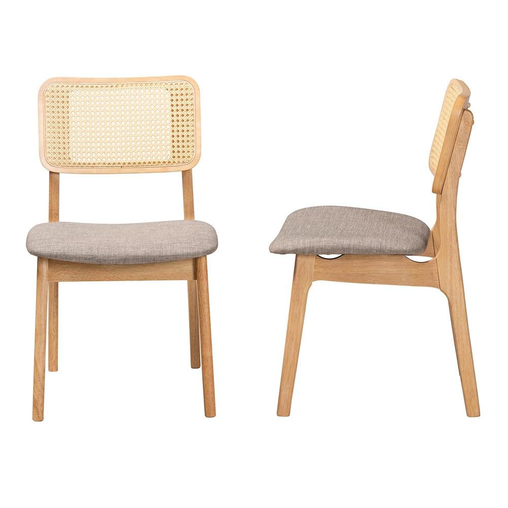 Grey Fabric and Ntural Oak Finished Wood 2-Piece Dining Chair Set. Picture 12