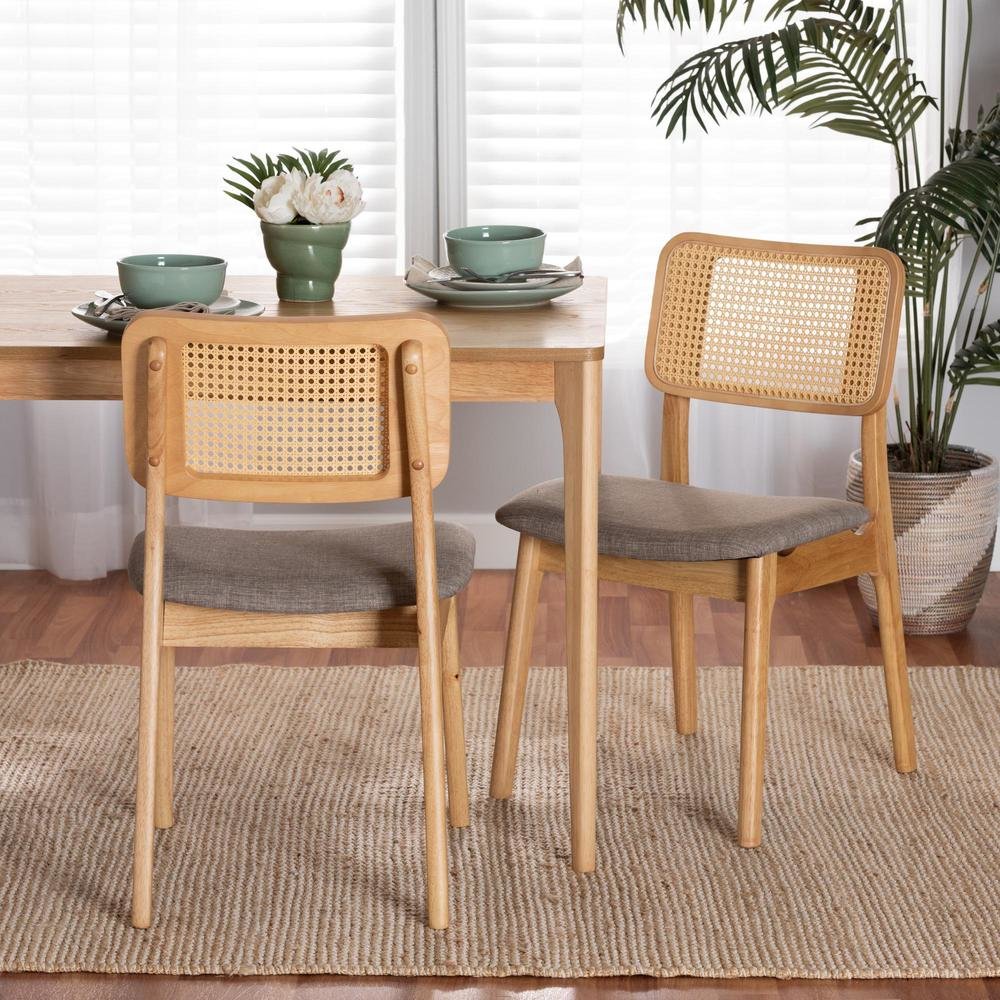Grey Fabric and Ntural Oak Finished Wood 2-Piece Dining Chair Set. Picture 16