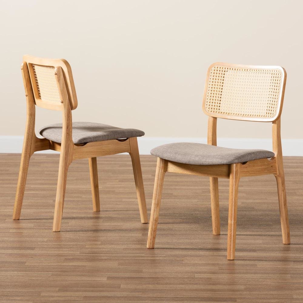 Grey Fabric and Ntural Oak Finished Wood 2-Piece Dining Chair Set. Picture 17