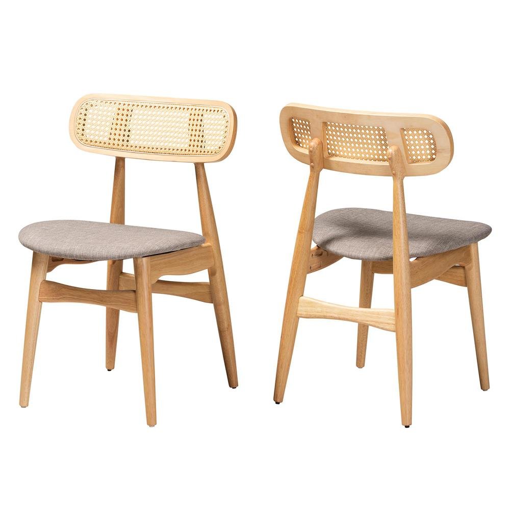 Grey Fabric and Natural Oak Finished Wood 2-Piece Dining Chair Set. Picture 10