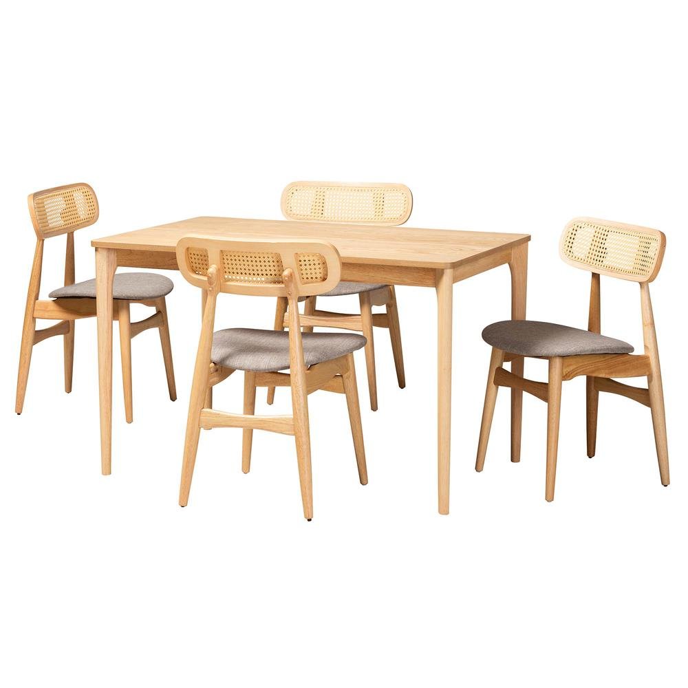 Grey Fabric and Natural Oak Finished Wood 5-Piece Dining Set. Picture 11