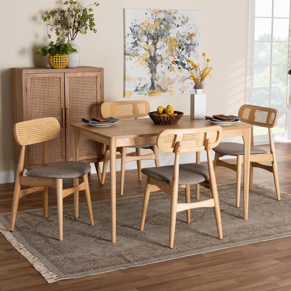 Grey Fabric and Natural Oak Finished Wood 5-Piece Dining Set. Picture 18