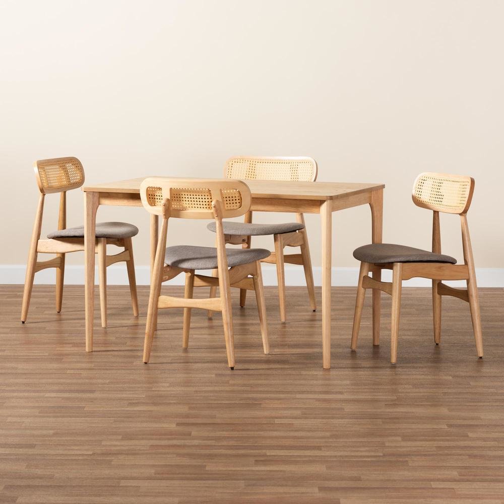 Grey Fabric and Natural Oak Finished Wood 5-Piece Dining Set. Picture 19