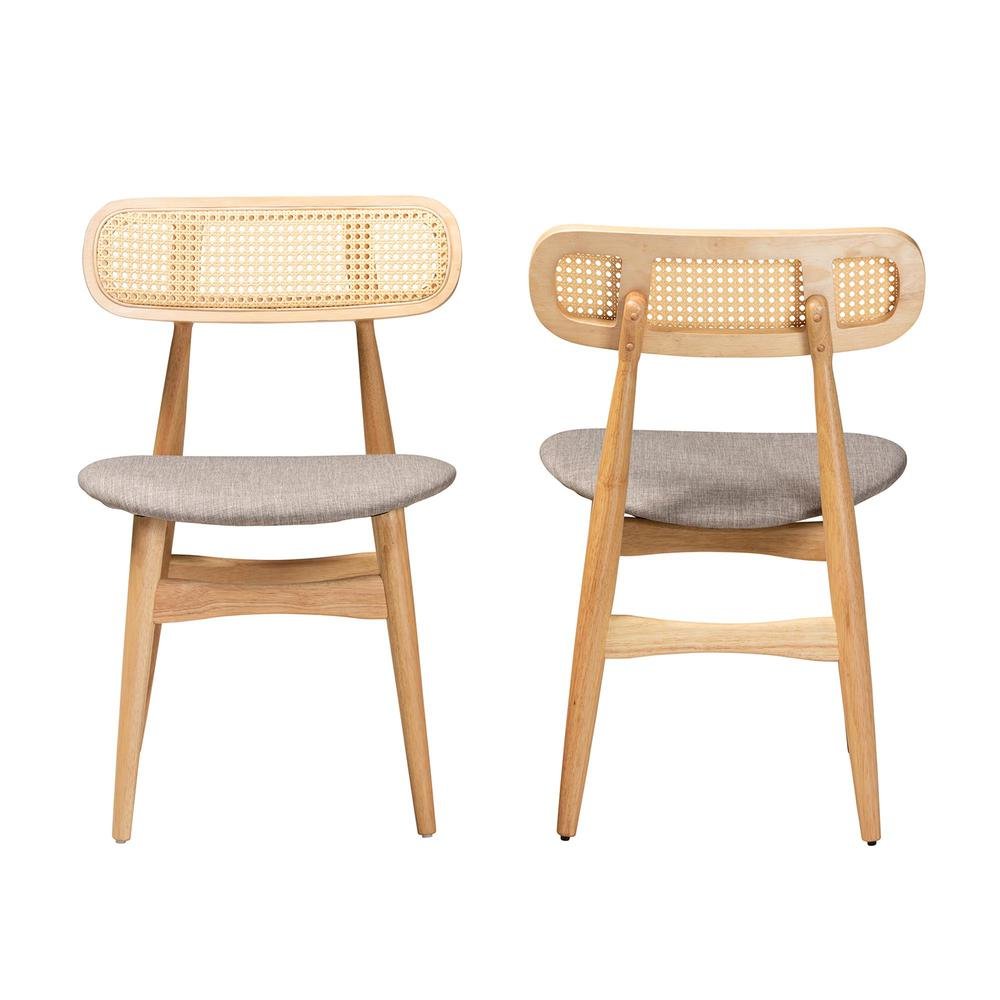 Grey Fabric and Natural Oak Finished Wood 2-Piece Dining Chair Set. Picture 11