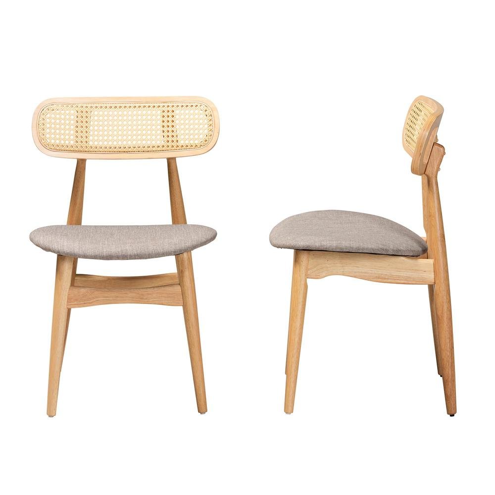 Grey Fabric and Natural Oak Finished Wood 2-Piece Dining Chair Set. Picture 12