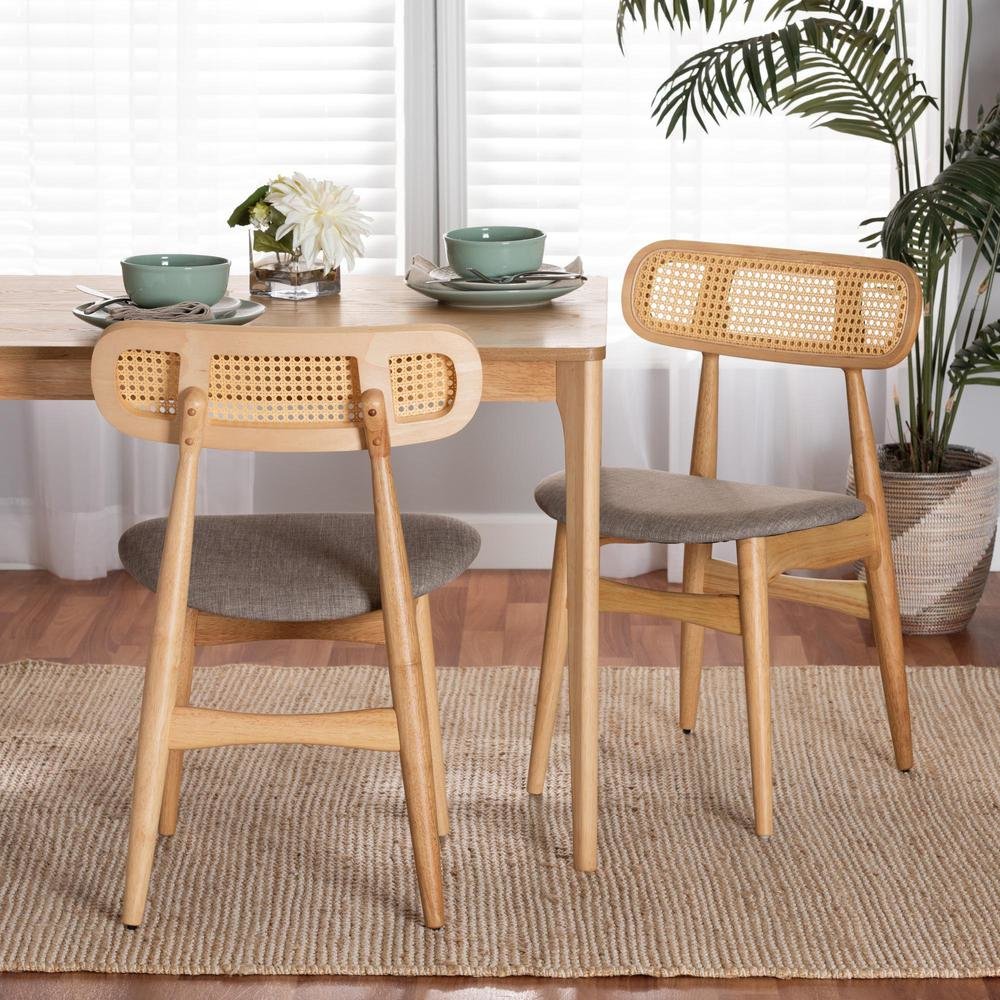 Grey Fabric and Natural Oak Finished Wood 2-Piece Dining Chair Set. Picture 16