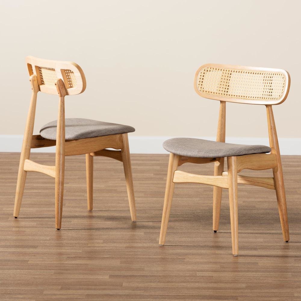 Grey Fabric and Natural Oak Finished Wood 2-Piece Dining Chair Set. Picture 17