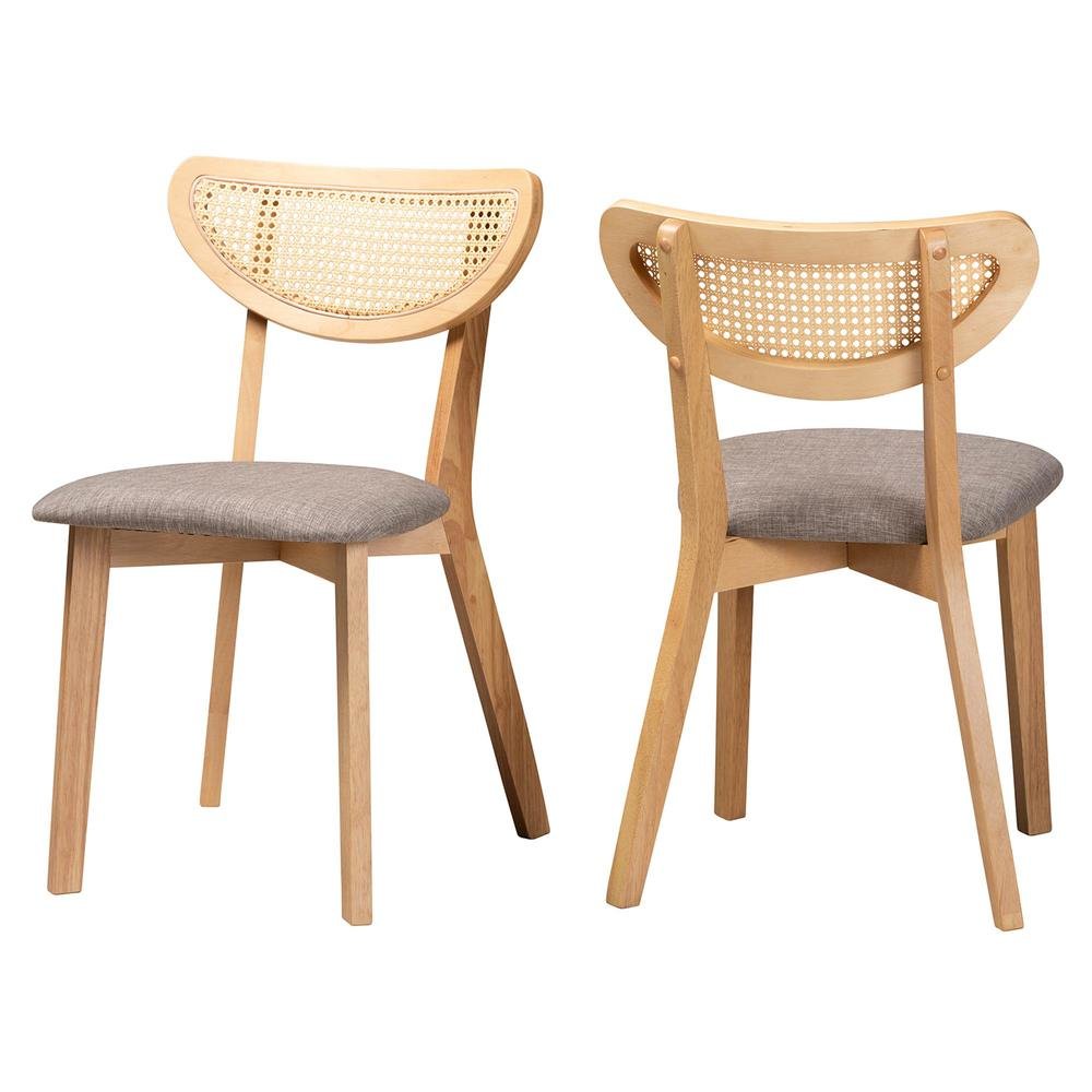 Grey Fabric and Natural Oak Finished Wood Dining Chair. Picture 10