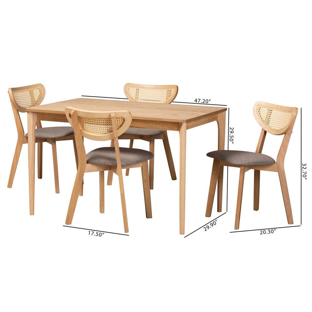 Grey Fabric and Natural Oak Finished Wood 5-Piece Dining Set. Picture 20