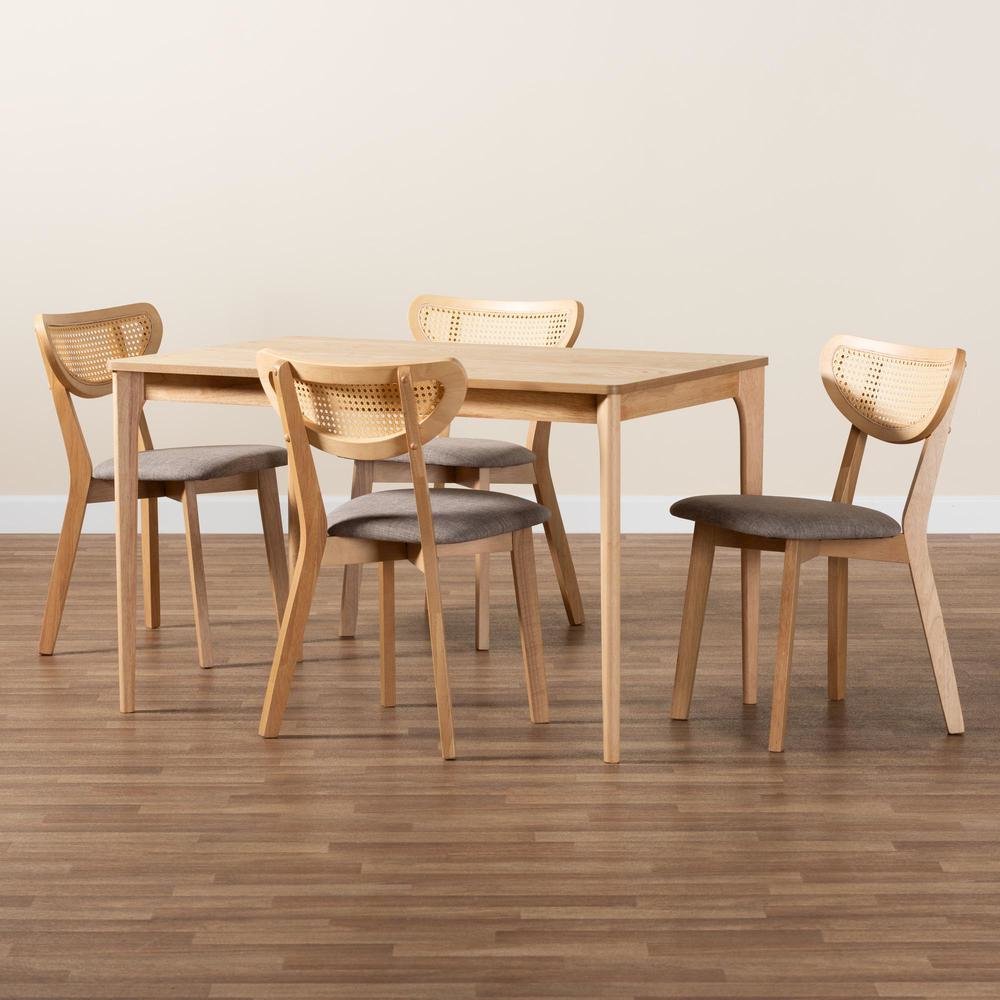 Grey Fabric and Natural Oak Finished Wood 5-Piece Dining Set. Picture 19