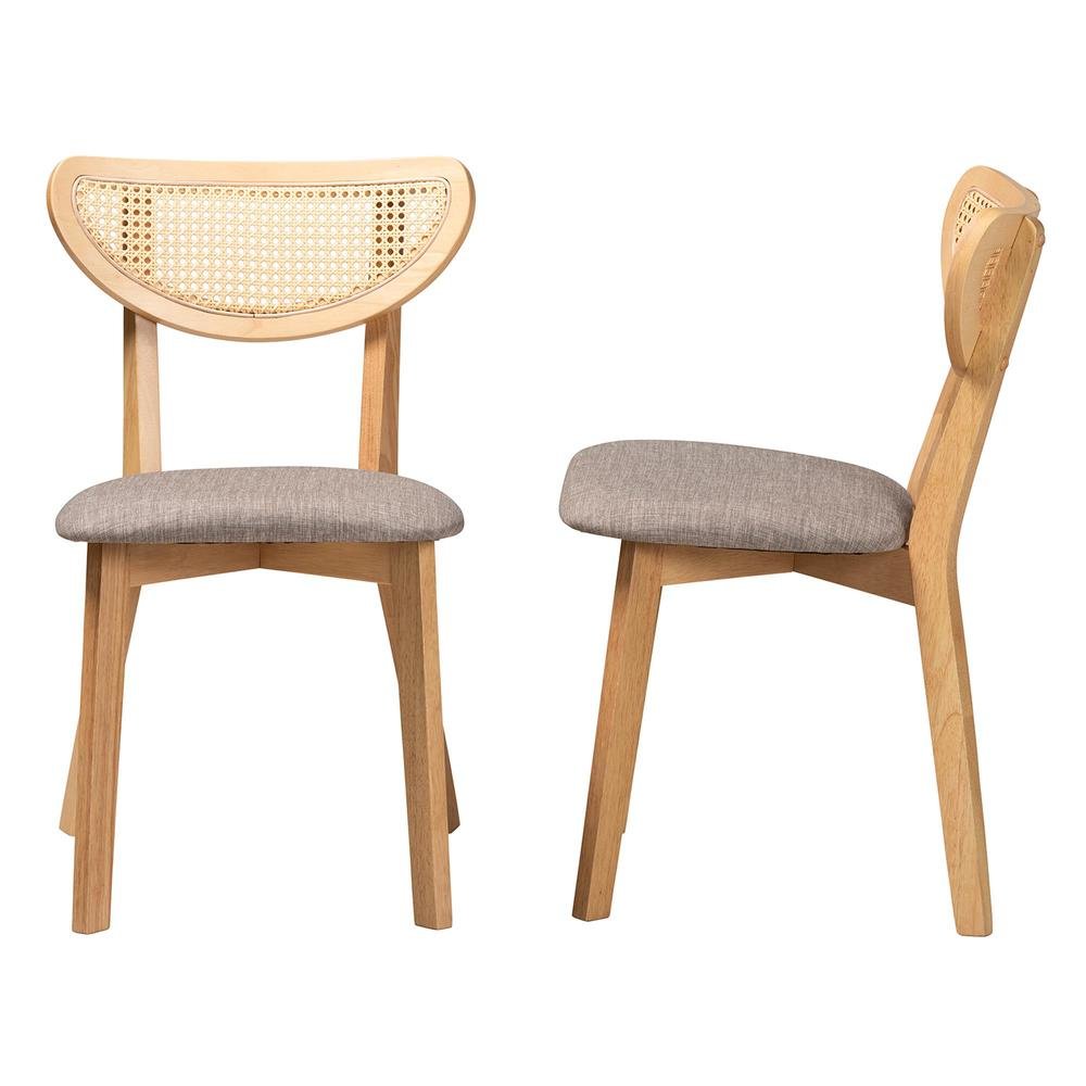 Grey Fabric and Natural Oak Finished Wood Dining Chair. Picture 12