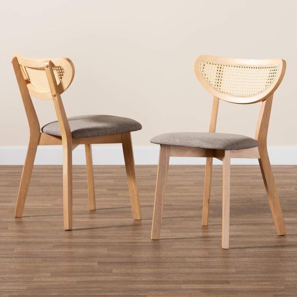 Grey Fabric and Natural Oak Finished Wood Dining Chair. Picture 17