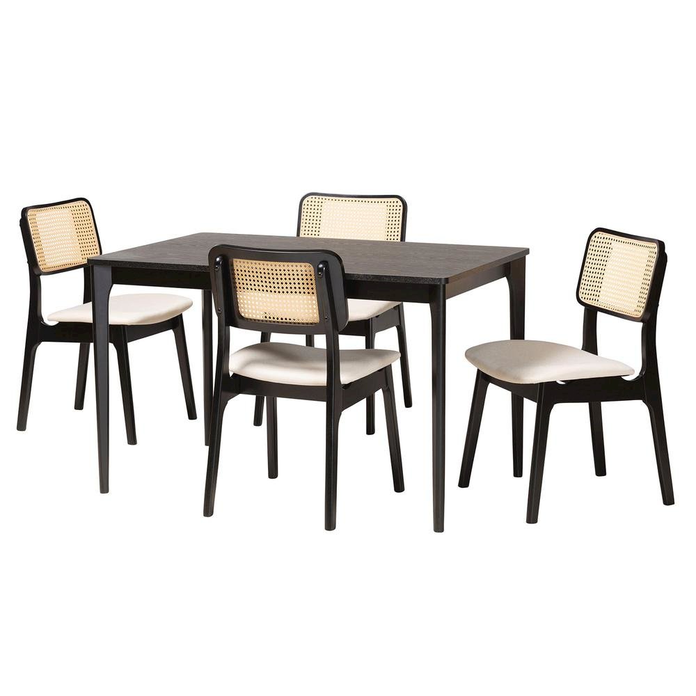 Cream Fabric and Black Finished Wood 5-Piece Dining Set. Picture 11