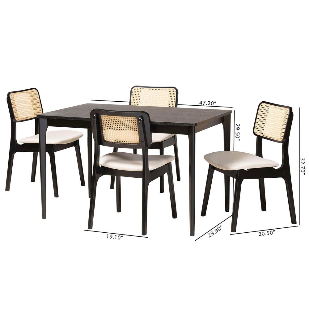 Cream Fabric and Black Finished Wood 5-Piece Dining Set. Picture 20