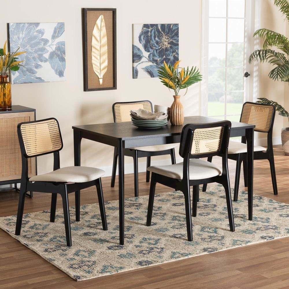 Cream Fabric and Black Finished Wood 5-Piece Dining Set. Picture 18