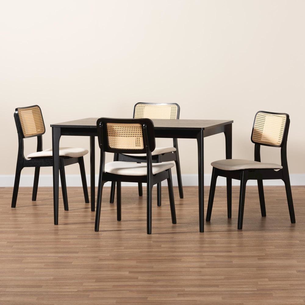 Cream Fabric and Black Finished Wood 5-Piece Dining Set. Picture 19