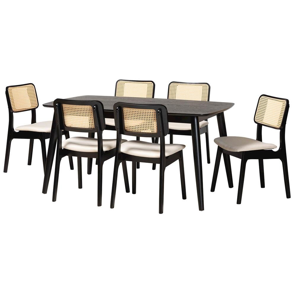 Cream Fabric and Black Finished Wood 7-Piece Dining Set. Picture 11
