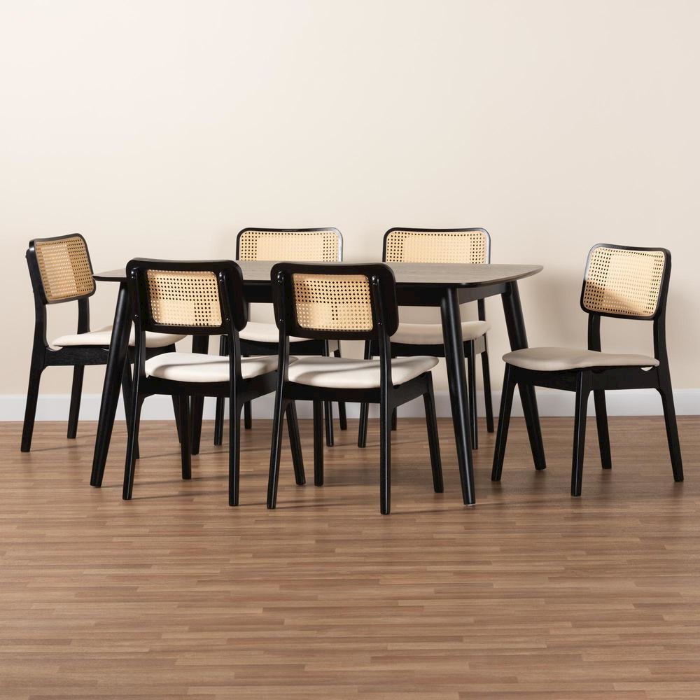 Cream Fabric and Black Finished Wood 7-Piece Dining Set. Picture 19