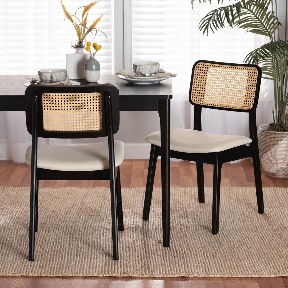 Cream Fabric and Black Finished Wood 2-Piece Dining Chair Set. Picture 16