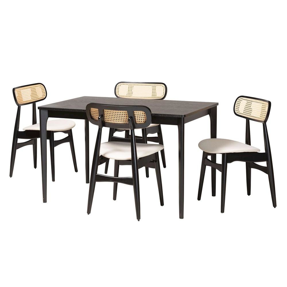 Cream Fabric and Black Finished Wood 5-Piece Dining Set. Picture 11