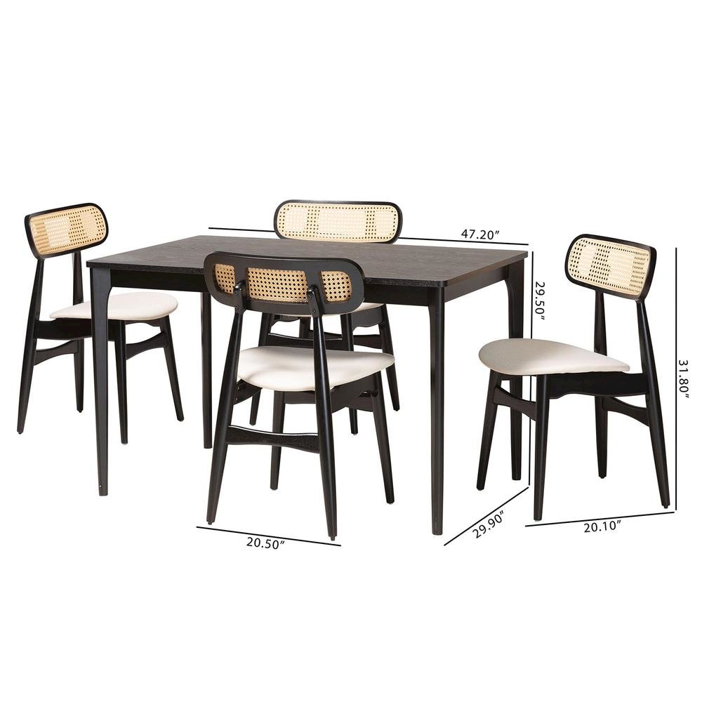 Cream Fabric and Black Finished Wood 5-Piece Dining Set. Picture 20