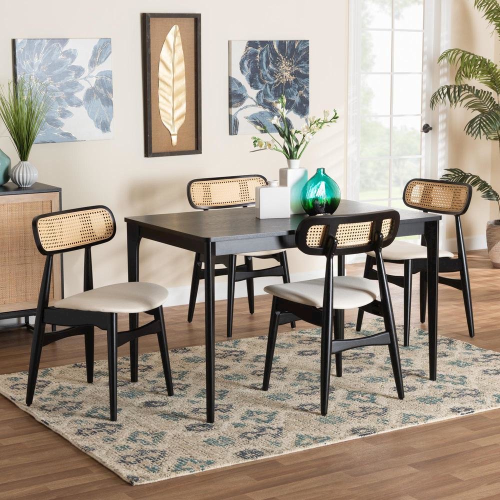 Cream Fabric and Black Finished Wood 5-Piece Dining Set. Picture 18