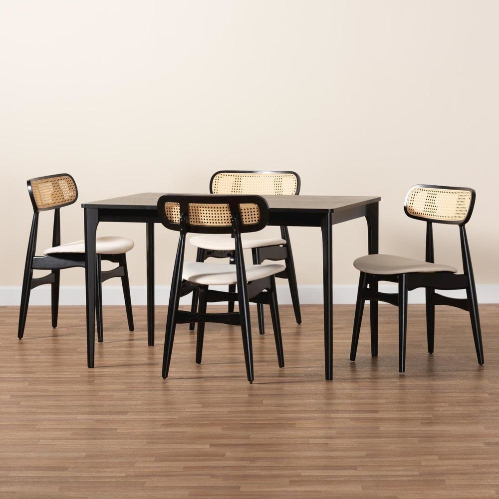 Cream Fabric and Black Finished Wood 5-Piece Dining Set. Picture 19