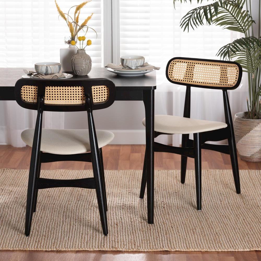 Cream Fabric and Black Finished Wood 2-Piece Dining Chair Set. Picture 16