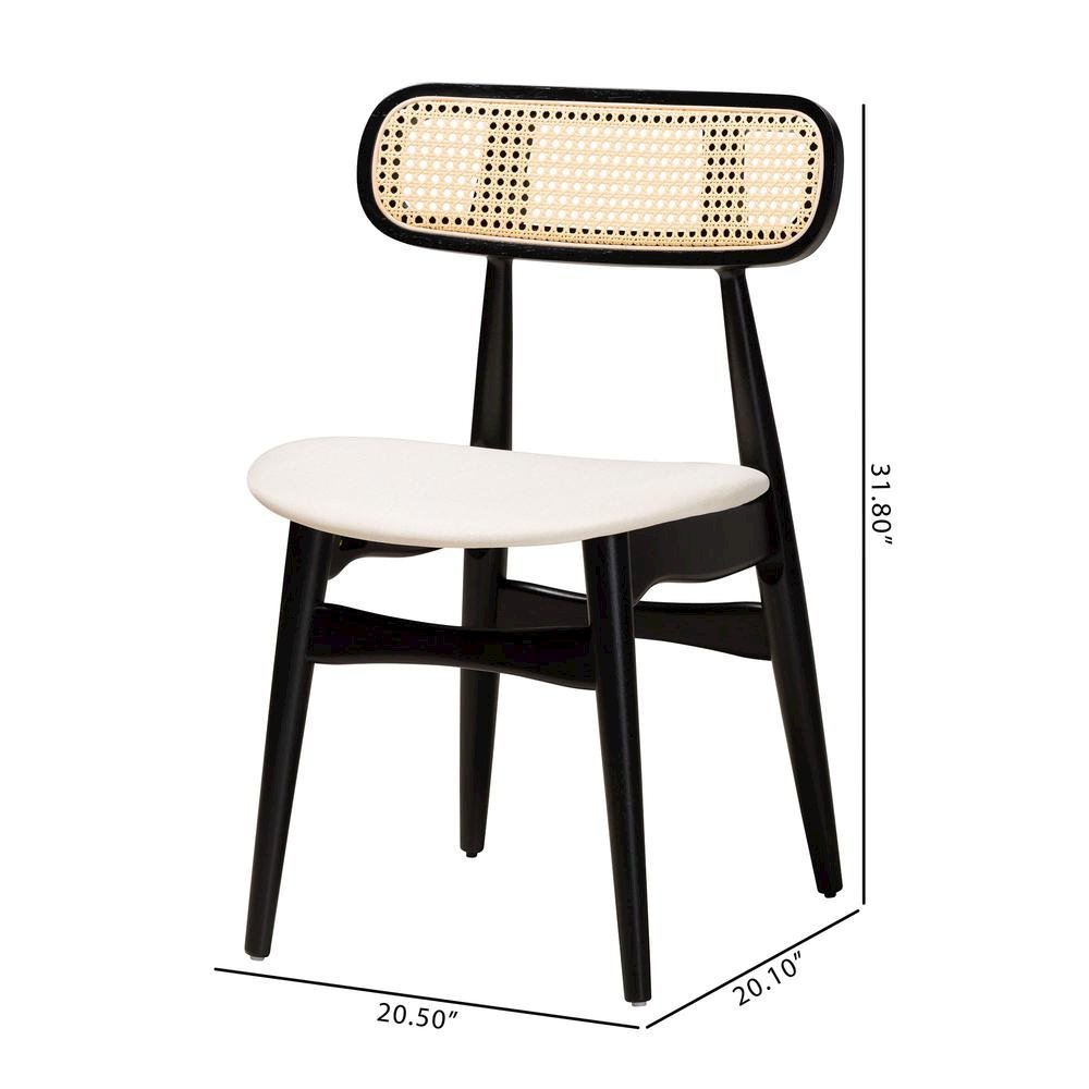 Cream Fabric and Black Finished Wood 2-Piece Dining Chair Set. Picture 18