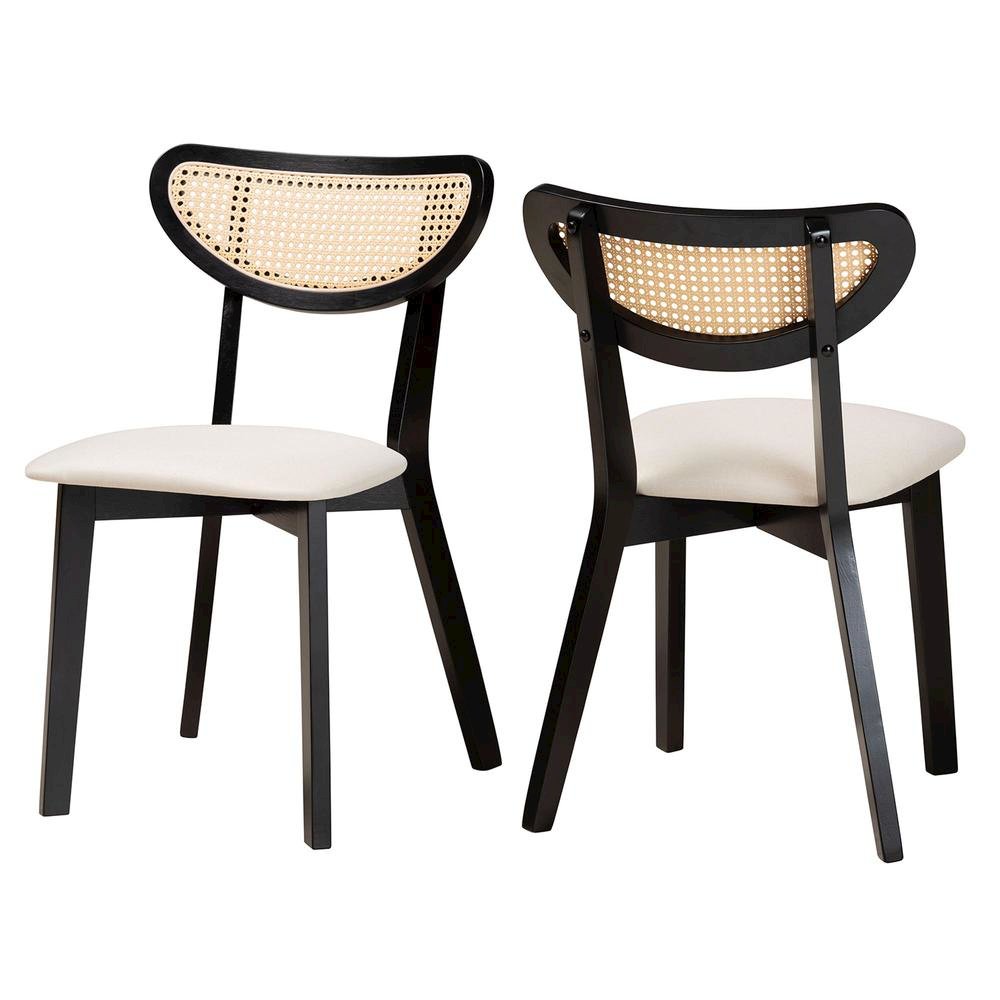 Dannell Mid-Century Modern Cream Fabric and Black Finished Wood Dining Chair. Picture 10