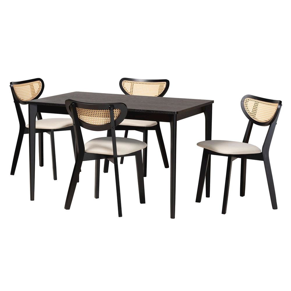 Cream Fabric and Black Finished Wood 5-Piece Dining Set. Picture 11