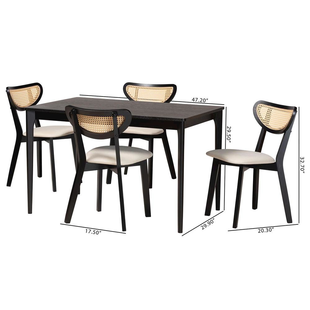 Cream Fabric and Black Finished Wood 5-Piece Dining Set. Picture 20