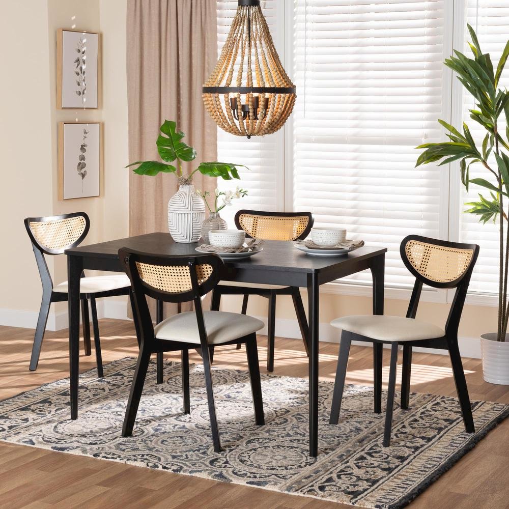 Cream Fabric and Black Finished Wood 5-Piece Dining Set. Picture 18