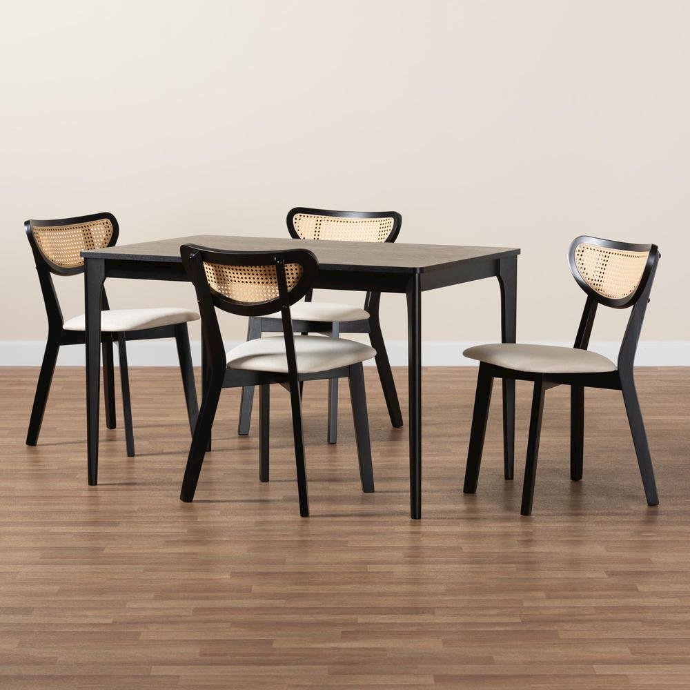 Cream Fabric and Black Finished Wood 5-Piece Dining Set. Picture 19