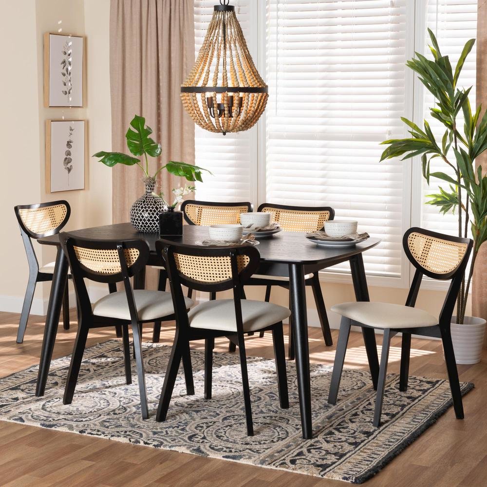 Cream Fabric and Black Finished Wood 7-Piece Dining Set. Picture 18