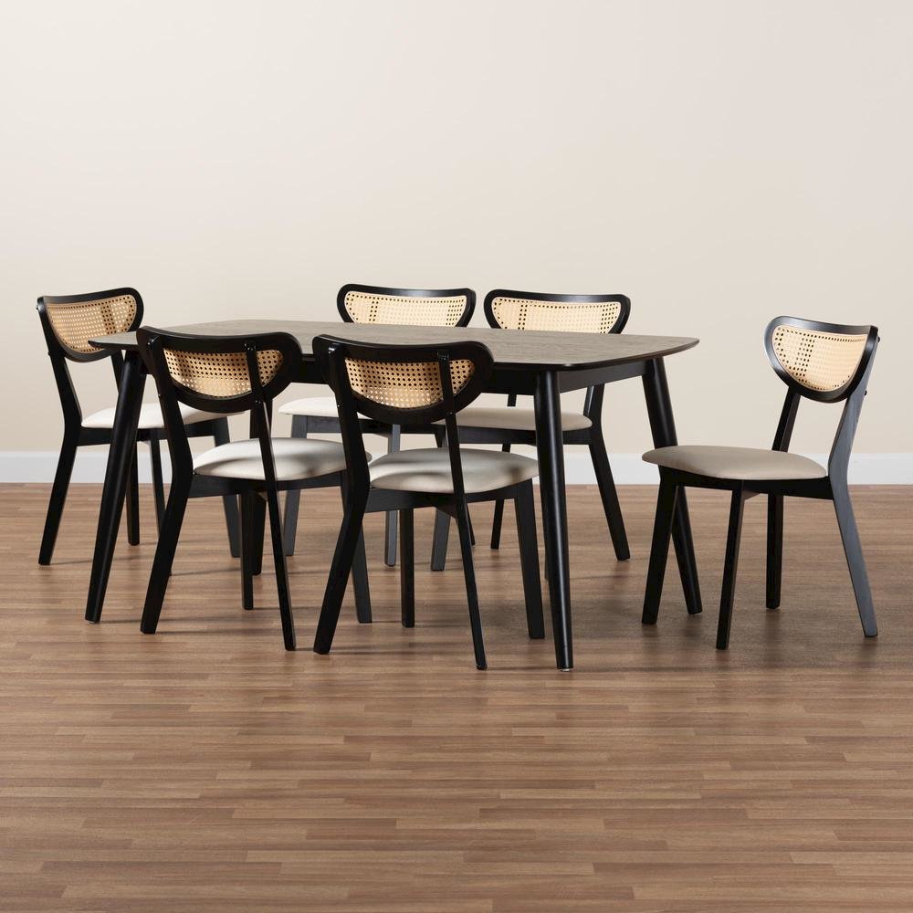 Cream Fabric and Black Finished Wood 7-Piece Dining Set. Picture 19