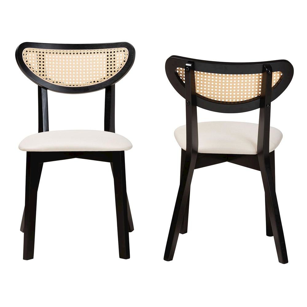 Dannell Mid-Century Modern Cream Fabric and Black Finished Wood Dining Chair. Picture 11