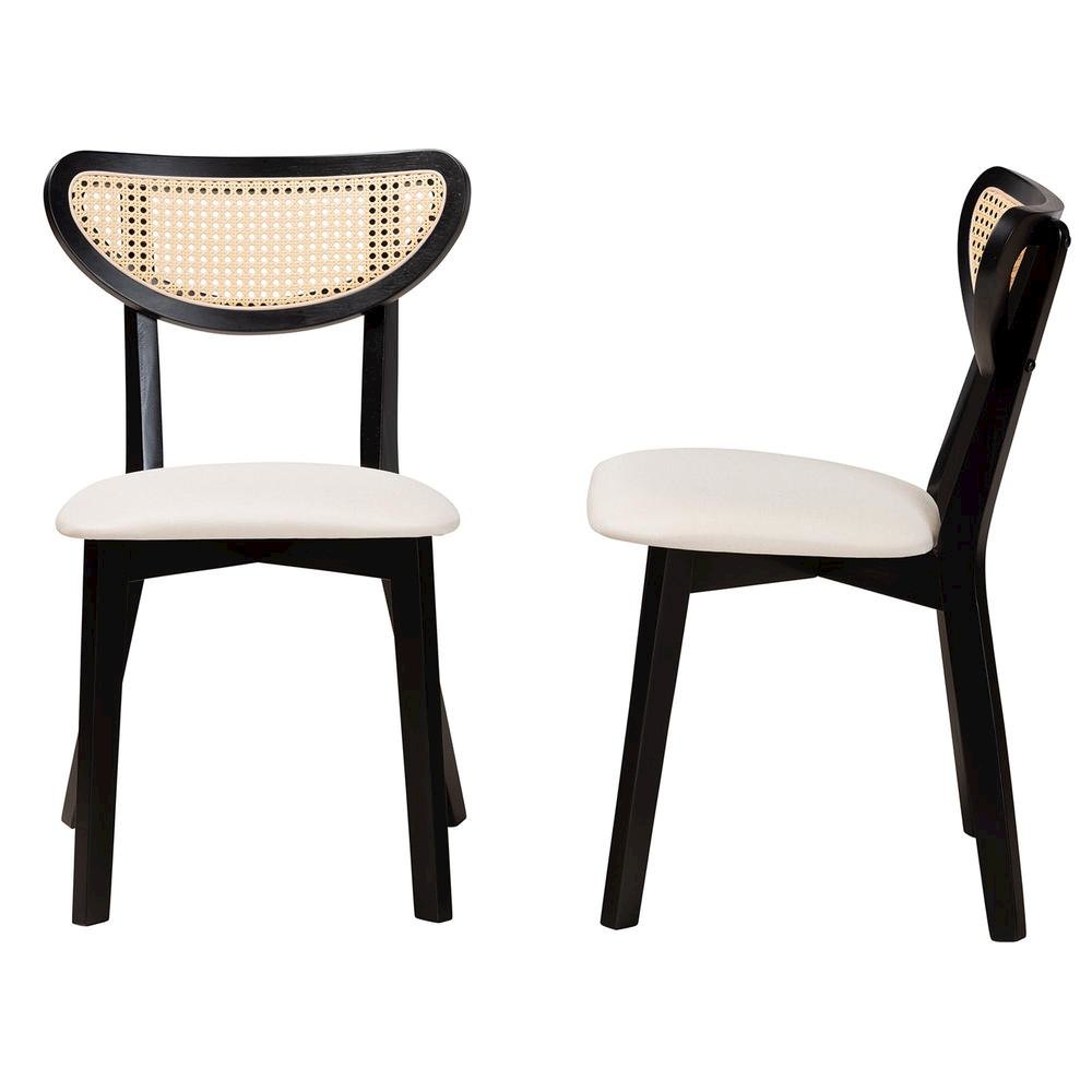 Dannell Mid-Century Modern Cream Fabric and Black Finished Wood Dining Chair. Picture 12