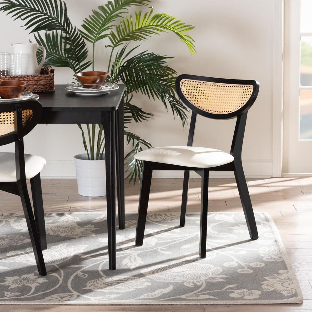 Dannell Mid-Century Modern Cream Fabric and Black Finished Wood Dining Chair. Picture 16