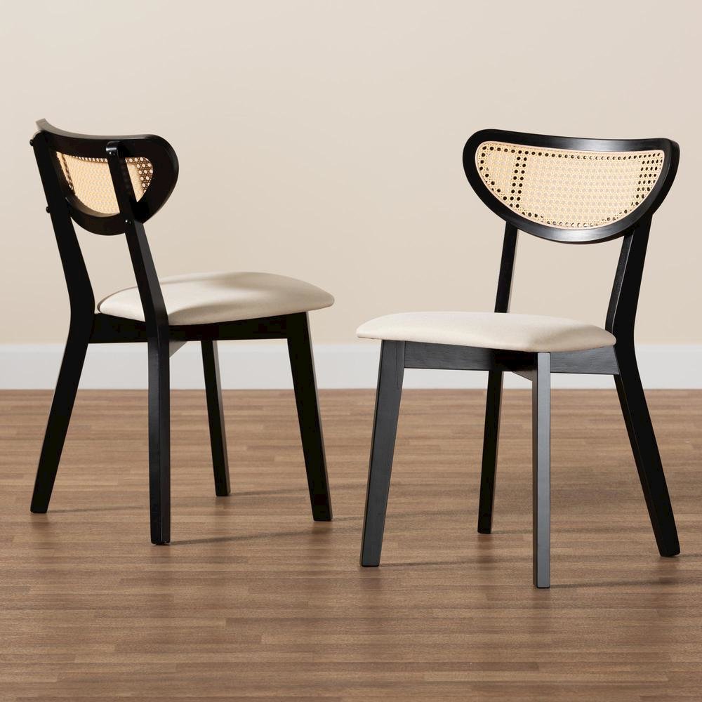 Dannell Mid-Century Modern Cream Fabric and Black Finished Wood Dining Chair. Picture 17