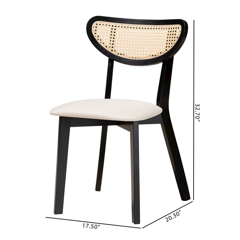 Dannell Mid-Century Modern Cream Fabric and Black Finished Wood Dining Chair. Picture 18