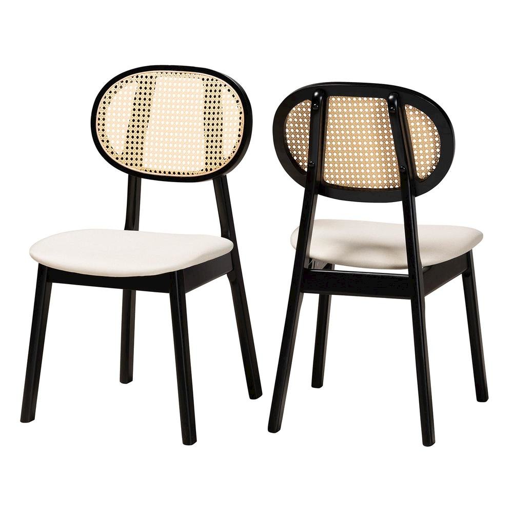 Cream Fabric and Black Finished Wood 2-Piece Dining Chair Set. Picture 10