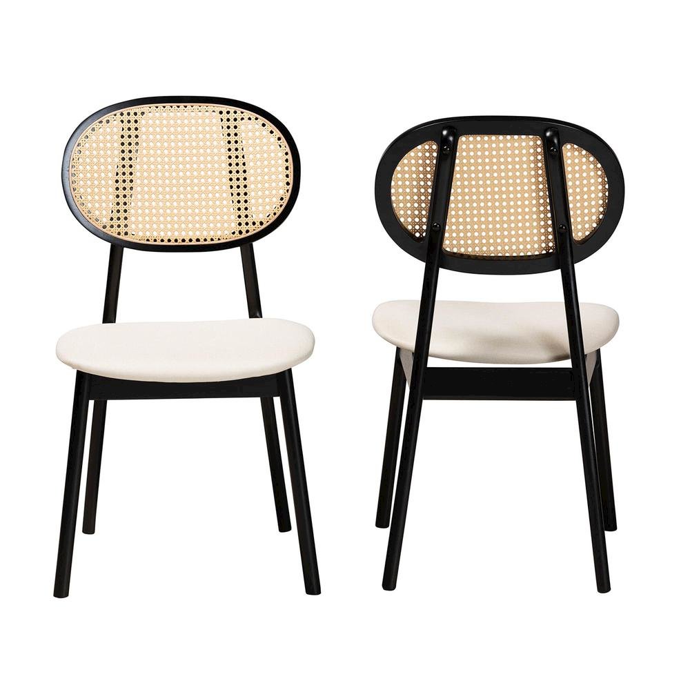 Cream Fabric and Black Finished Wood 2-Piece Dining Chair Set. Picture 11