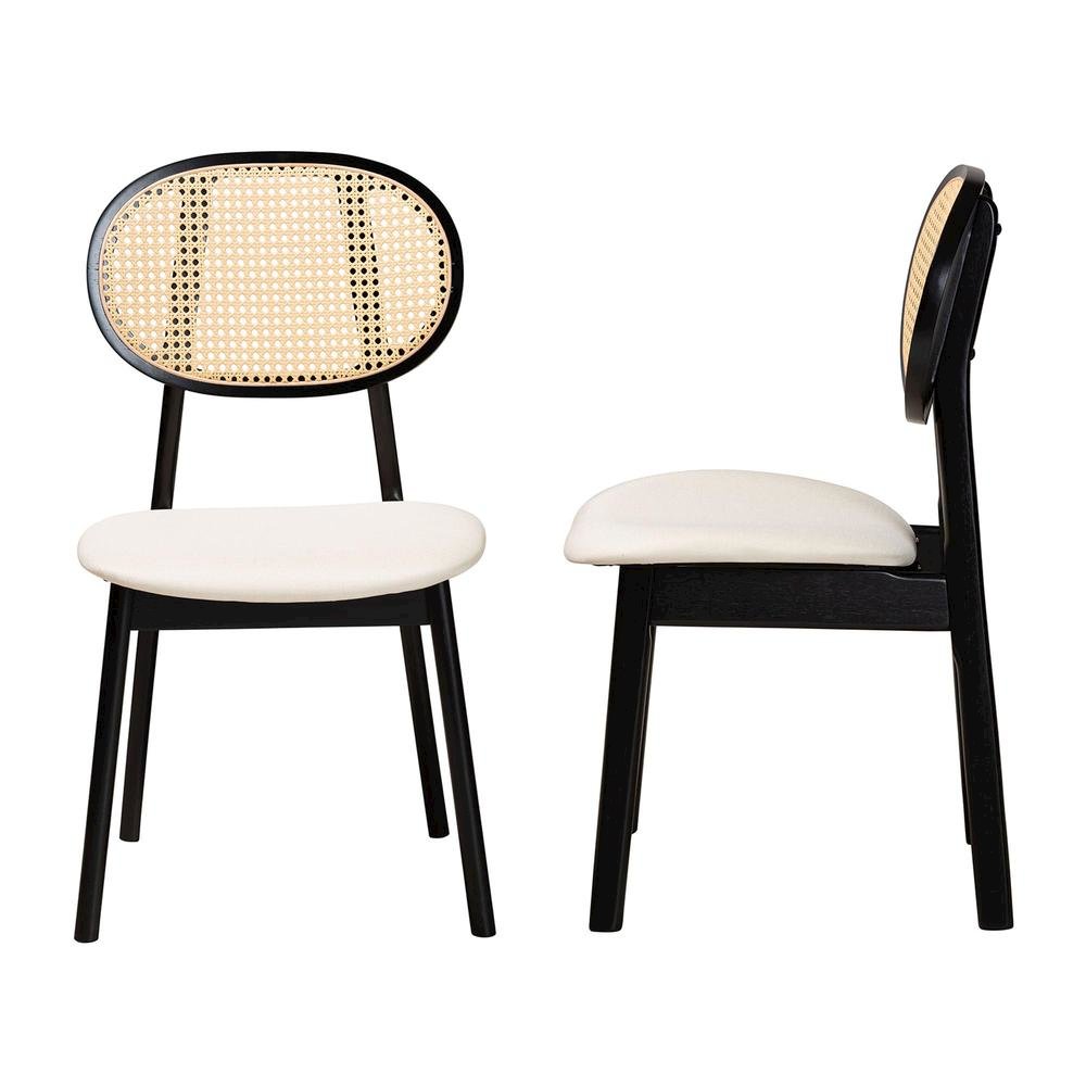 Cream Fabric and Black Finished Wood 2-Piece Dining Chair Set. Picture 12