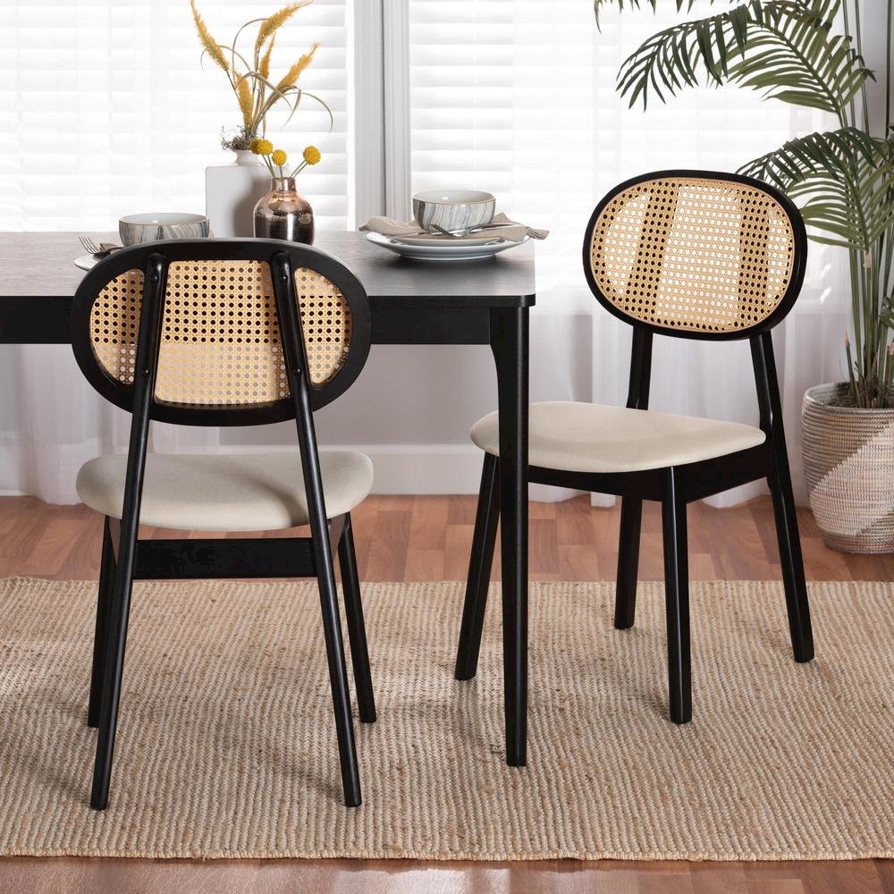 Cream Fabric and Black Finished Wood 2-Piece Dining Chair Set. Picture 16