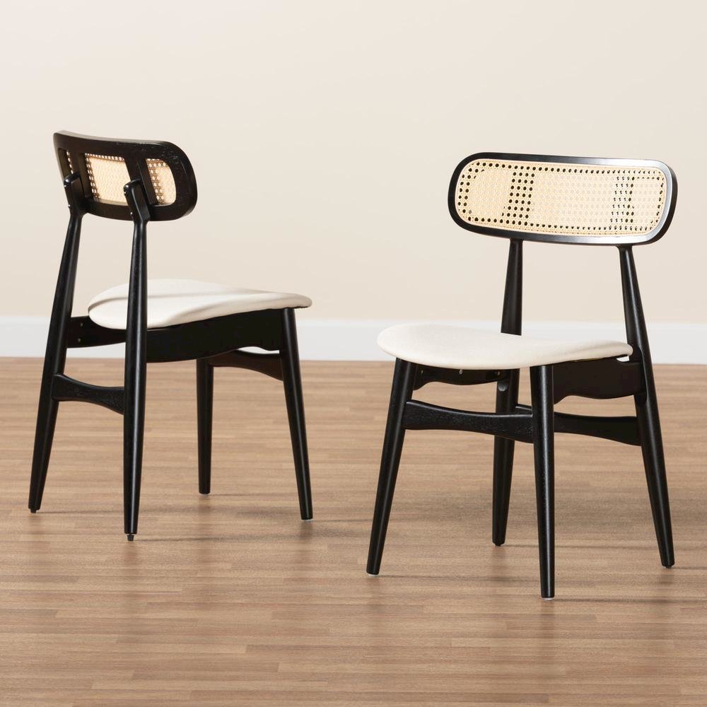 Cream Fabric and Black Finished Wood 2-Piece Dining Chair Set. Picture 17