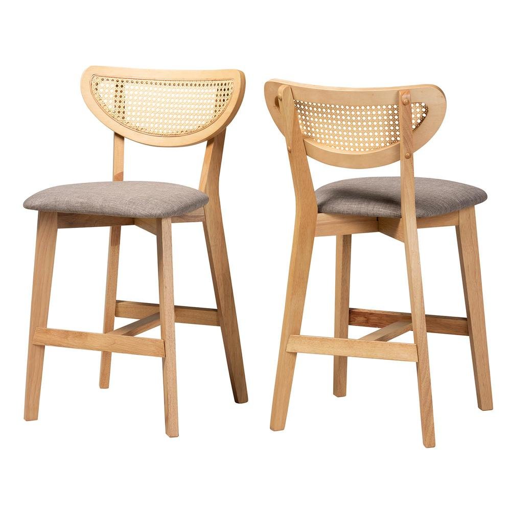 Modern Grey Fabric and Natural Oak Finished Wood 2-Piece Counter Stool Set. Picture 10