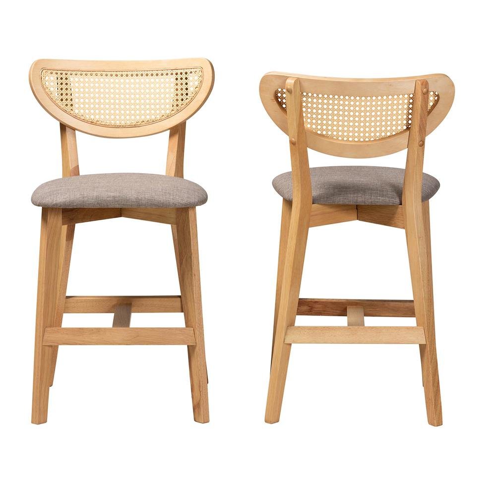 Modern Grey Fabric and Natural Oak Finished Wood 2-Piece Counter Stool Set. Picture 11